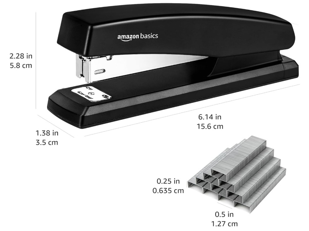 Basics Stapler with 1000 Staples, 25 Sheet, Black