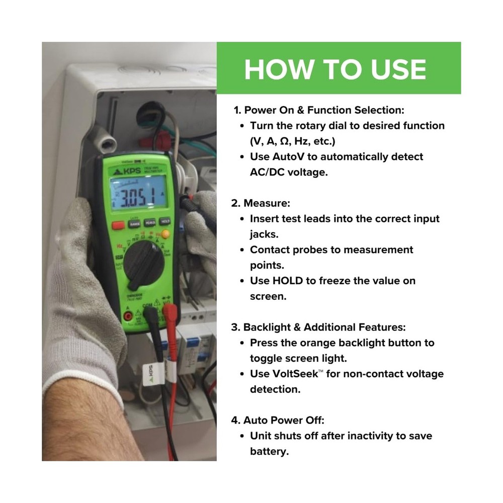 KPS DMM3000 TRMS Multimeter – 1000V with NCV, Low-Pass Filter & Temp Probe