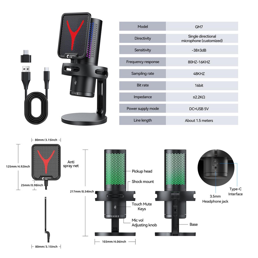 Yanmai GM7 Detachable USB Microphone Computer Mic Microphone W/ Desktop Stand