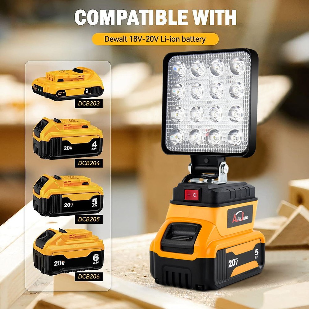 For Dewalt 20V Battery LED Work Light Cordless Workshop Torch Workshop Dual USB