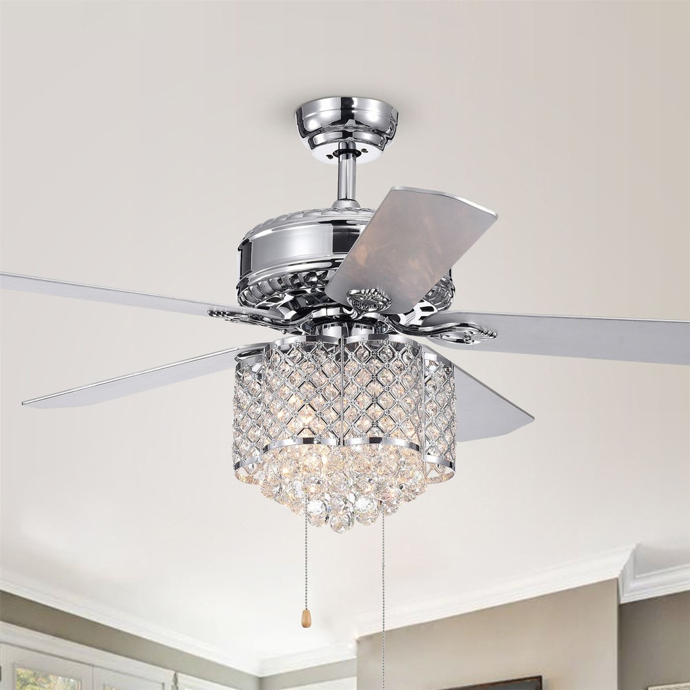 Deidor 52-inch Chrome Ceiling Fan with Crystal Chandelier Pull Chain