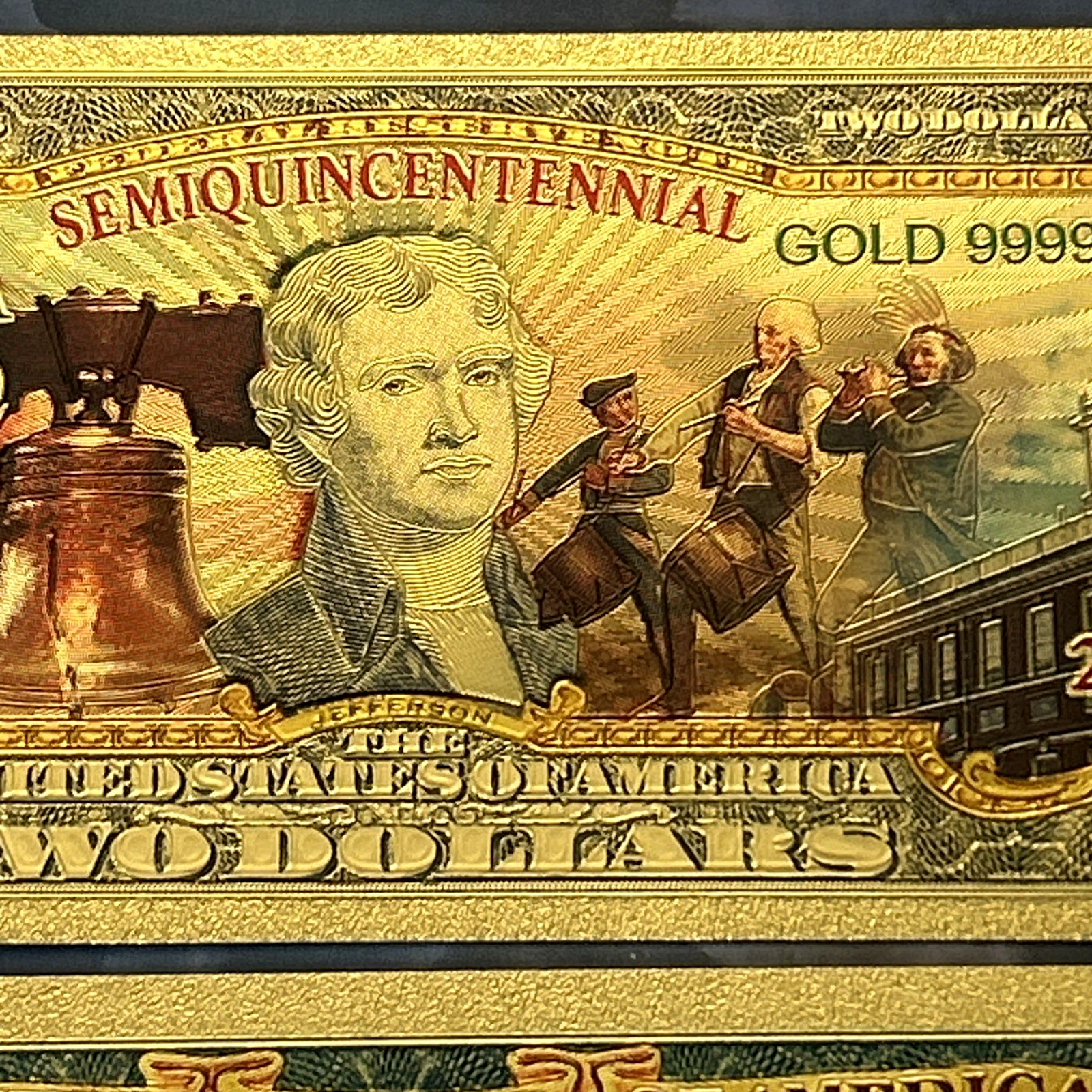 USA *250th Anniversary $2 Banknote 24K GOLD Plated Foil Rep. Collection Bill