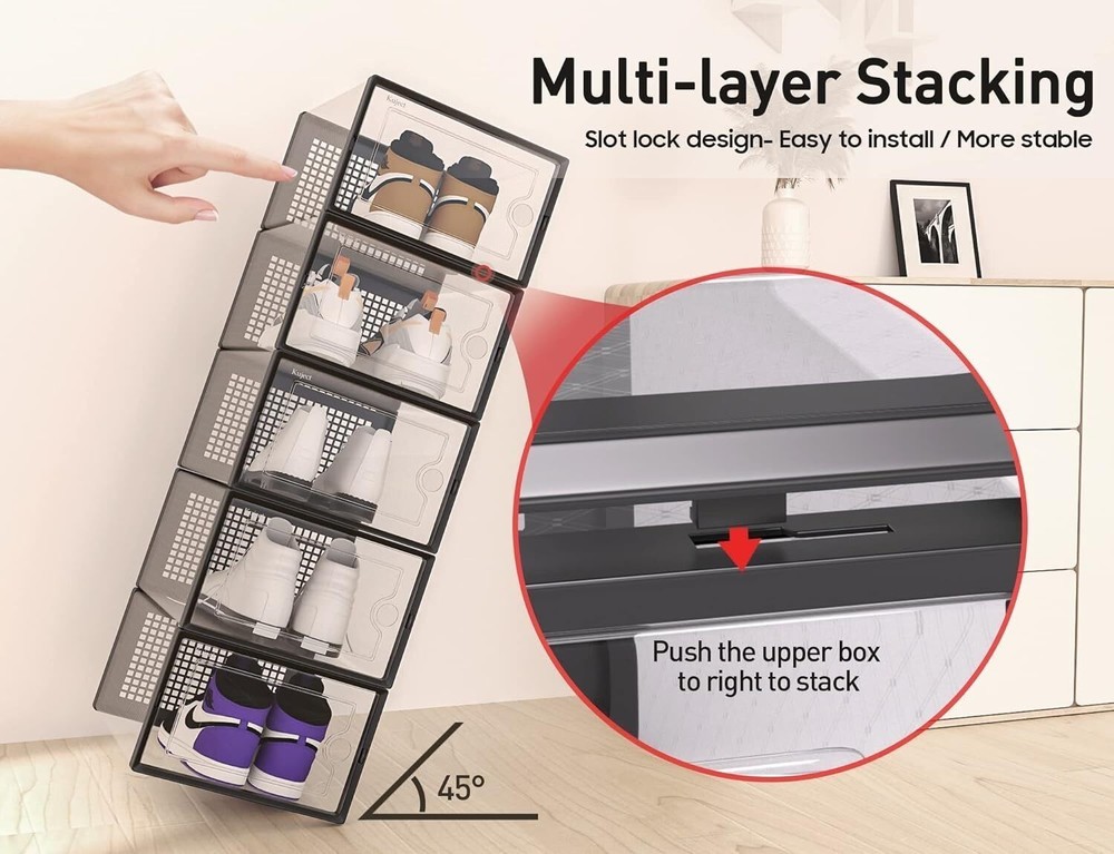 Shoe Storage Boxes Closet Organizers Clear Plastic Stackable Entryway 12 Pack US