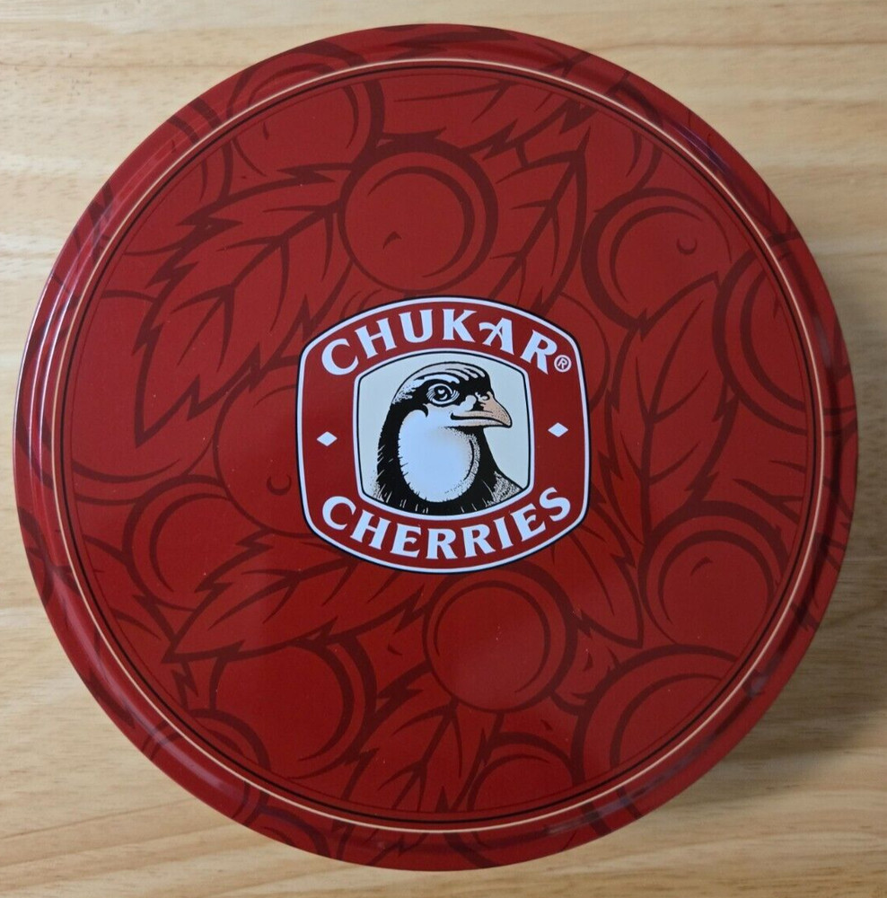 Chukar Cherries Round Empty  Tin Decor