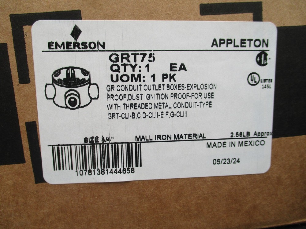 APPLETON GRT75 3/4" EXPLOSION PROOF TYPE GUA OUTLET BOX *SAME DAY SHIP*