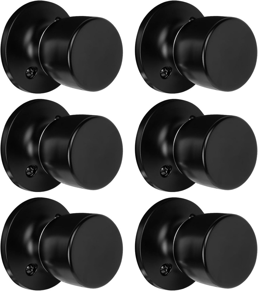 6 Pack Dummy Door Knobs，Matte Black Door Knobs Keyless Interior/Exterior Door Lo