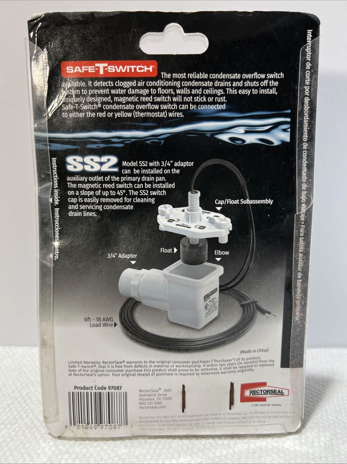 Rectorseal SS2 Safe-T-Switch Low Voltage Overflow Shut Off Switch B5