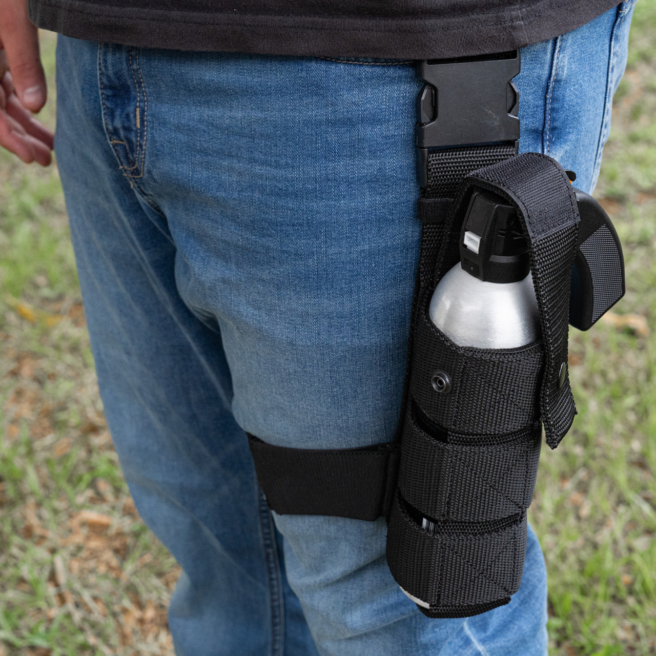 Police Magnum Heavy Duty Tactical Drop Leg Holster Holder & Pepper Spray 24oz PG