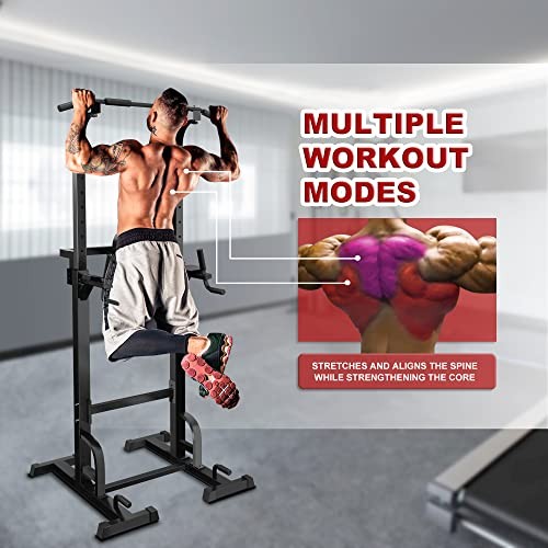 Holleyweb Multi-Function Power Tower Dip Station Pull Up & Dip Stands - Black
