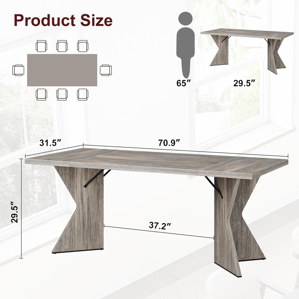 Rectangular Dining Table-Iron Foot 1 grey Panel Thick Triamine Double-Sided