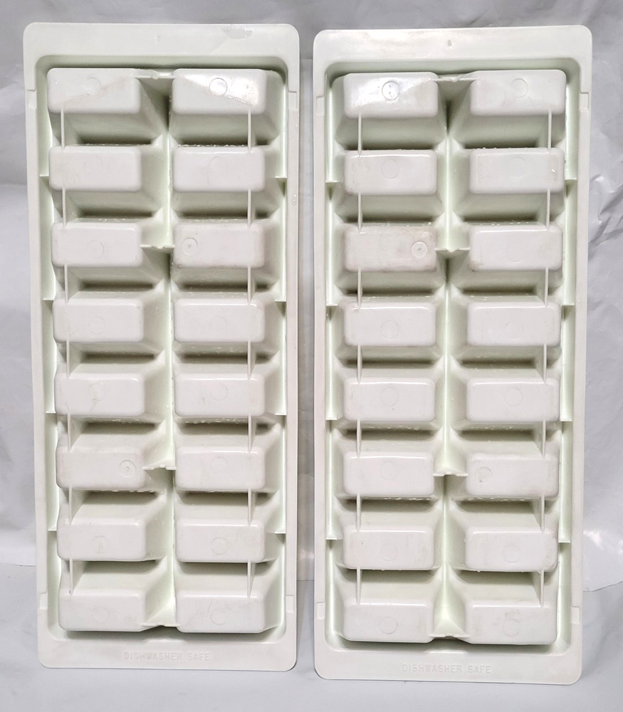 2 Vintage Frigidaire 16 Cube White Plastic Ice Cube Tray Large Cube Stackable