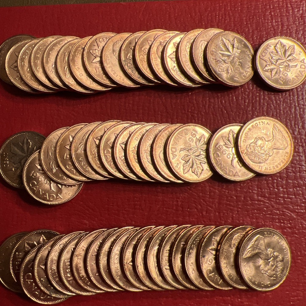 1966 Canadian Small Cent Uncirculated Copper Maple Leaf Design Roll