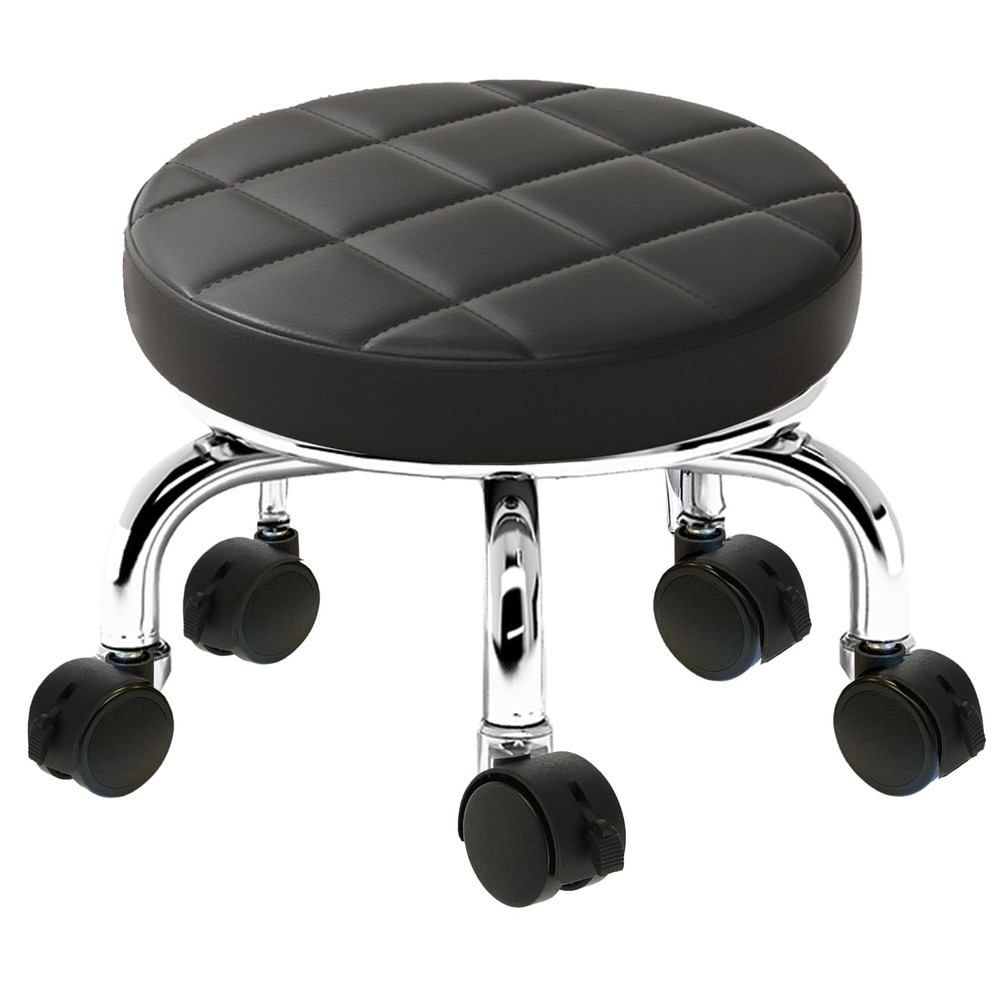 Low Rolling Stool, Small Rolling Chair Pedicure Stool with Wheels, Soft PU Le...