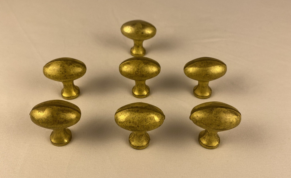 7 Vintage Solid Brass Football Oval Shaped Door Drawer Pulls Knobs 1 1/4"