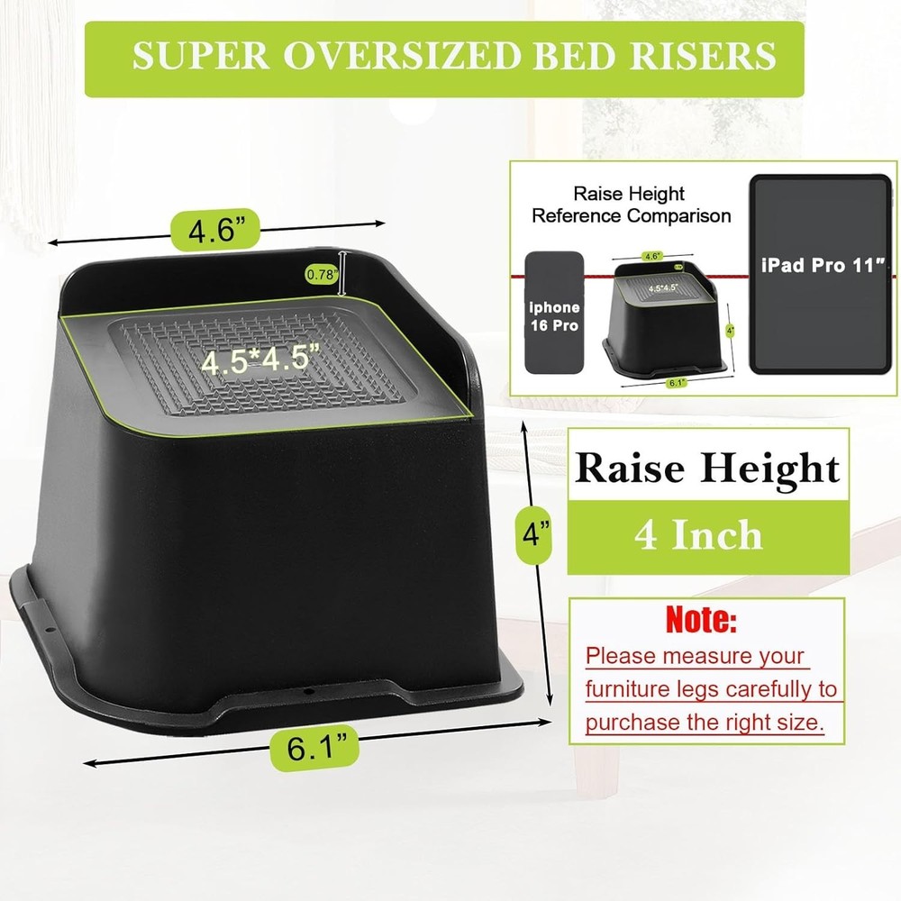 Multi-Purpose 4 Inch Bed Risers - Support Up to 6000 Lbs, Easy Installation