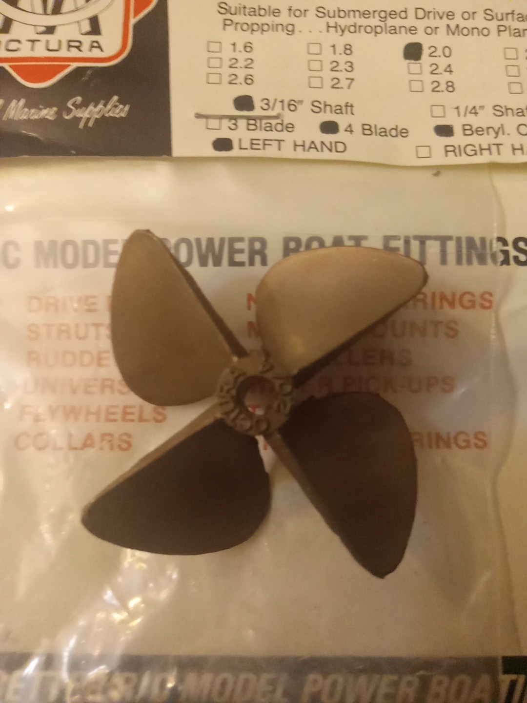 🏁 OCTURA 2.0 B.C. COMPETITION RACING 4-BLADE PROPELLER. 3/16" SHAFT. 52mm.