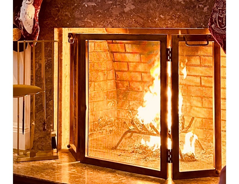 48" 3 Panel Pottery Barn Brass Fireplace Screen & Tool Set