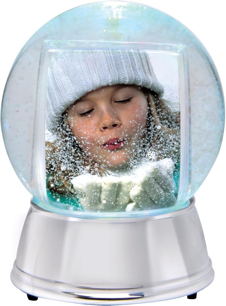 Large LED Light Up Photo Snow Globe - Silver Base