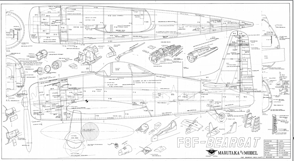 F8F Bearcat 62"wing Scale RC Model AIrplane Printed Plans