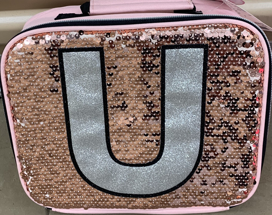 JUSTICE LUNCHBOX INITIAL “U” SHIMMERING ROSE GOLD SEQUINS