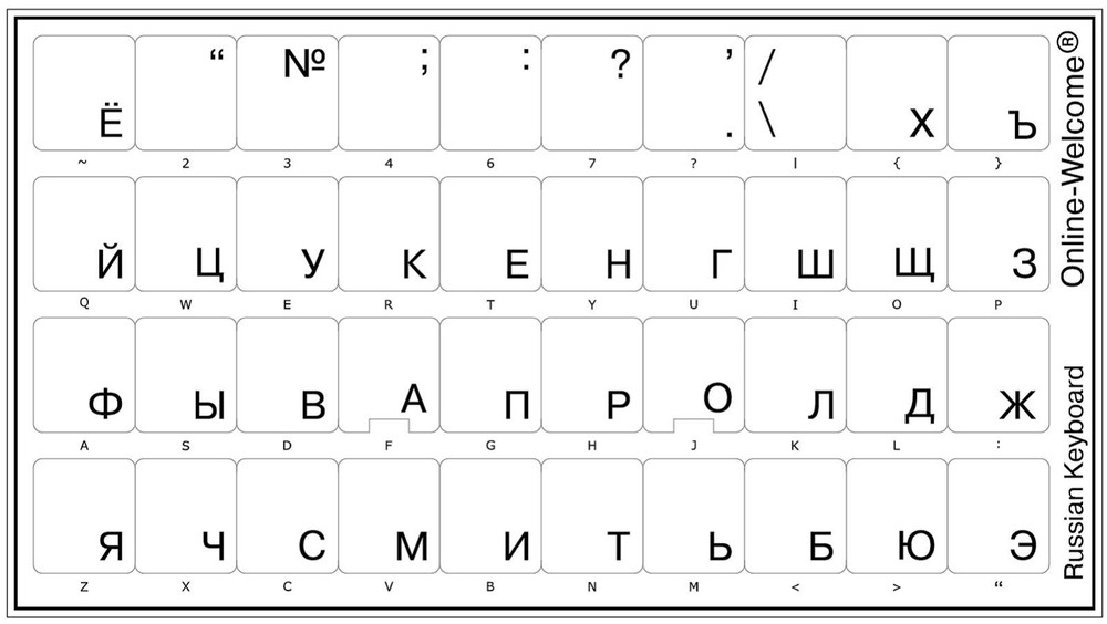 RUSSIAN KEYBOARD STICKER LABEL TRANSPARENT BLACK LETTERS CYRILLIC FOR COMPUTER