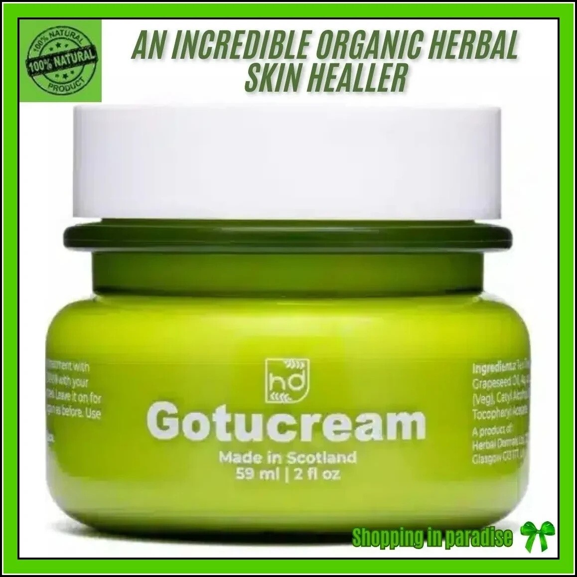 Gotucream 2oz Jar ~ Organic Healing Cream ~ New Made in Scotland. Gotu Cream