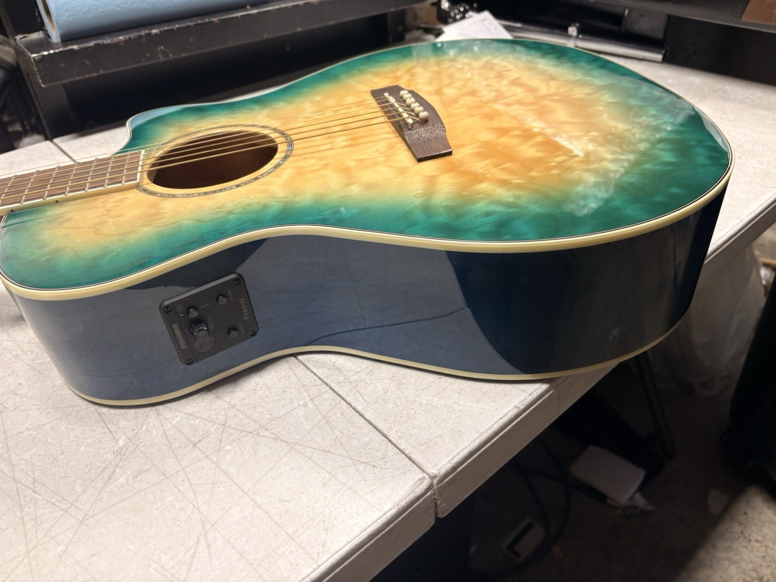 Cort Grand Audoritium Quilted Top Acoustic Electric Guitar Long Finish Cracks