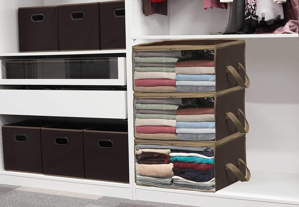 Simple Houseware 3 Pack Foldable Closet Organizer Clothing Medium, Brown
