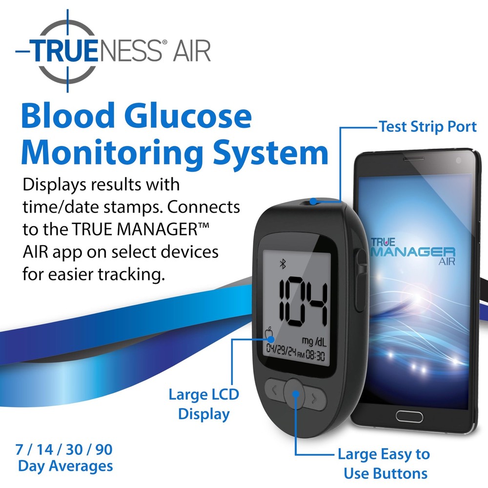 Blood Glucose Meter Bundle - Bluetooth Compatible, 100 Test Strips, 100 Lancets