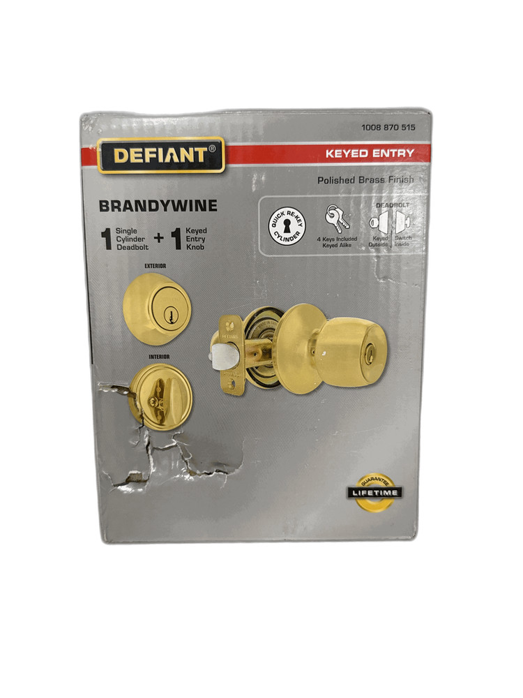 Defiant Brandywine Polished Brass Combo Pack with Single Cylinder Deadbolt