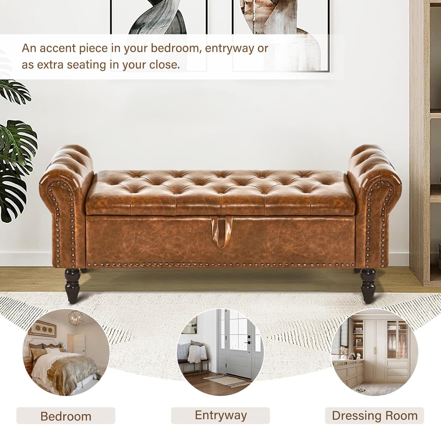 Furnimart Storage Bedroom Bench for End of Bed,Faux Leather Upholstered Ottoman