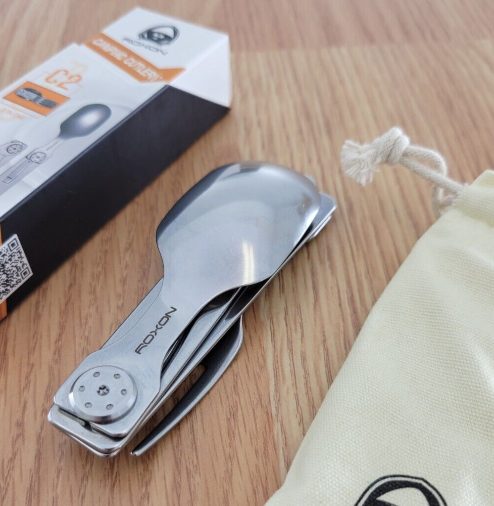 ROXON 2 in 1 Camping Utensil Set Locking Detachable Spoon & Fork Strong Magnet