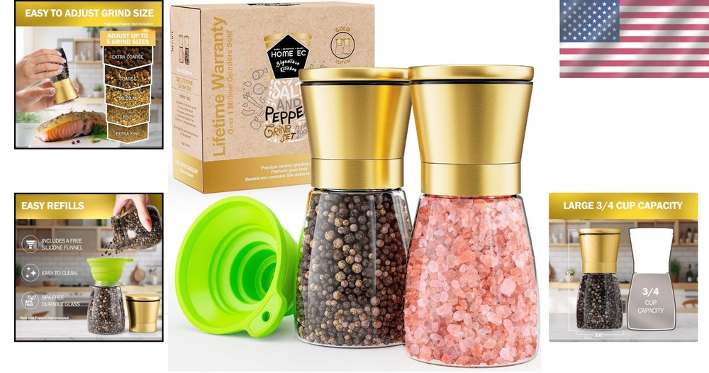 Elegant Gold Salt & Pepper Grinders Set