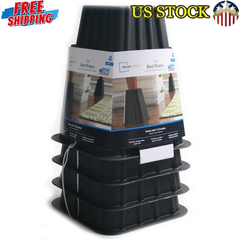 Tall Bed Risers Heavy Duty Polypropylene 4-Pack 7.25 Inch Adjustable Storage New