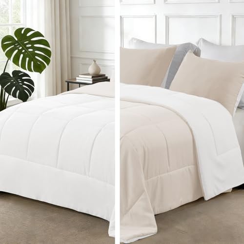 Lightweight Reversible Size Comforter Set, Down King Brich Beige/ White