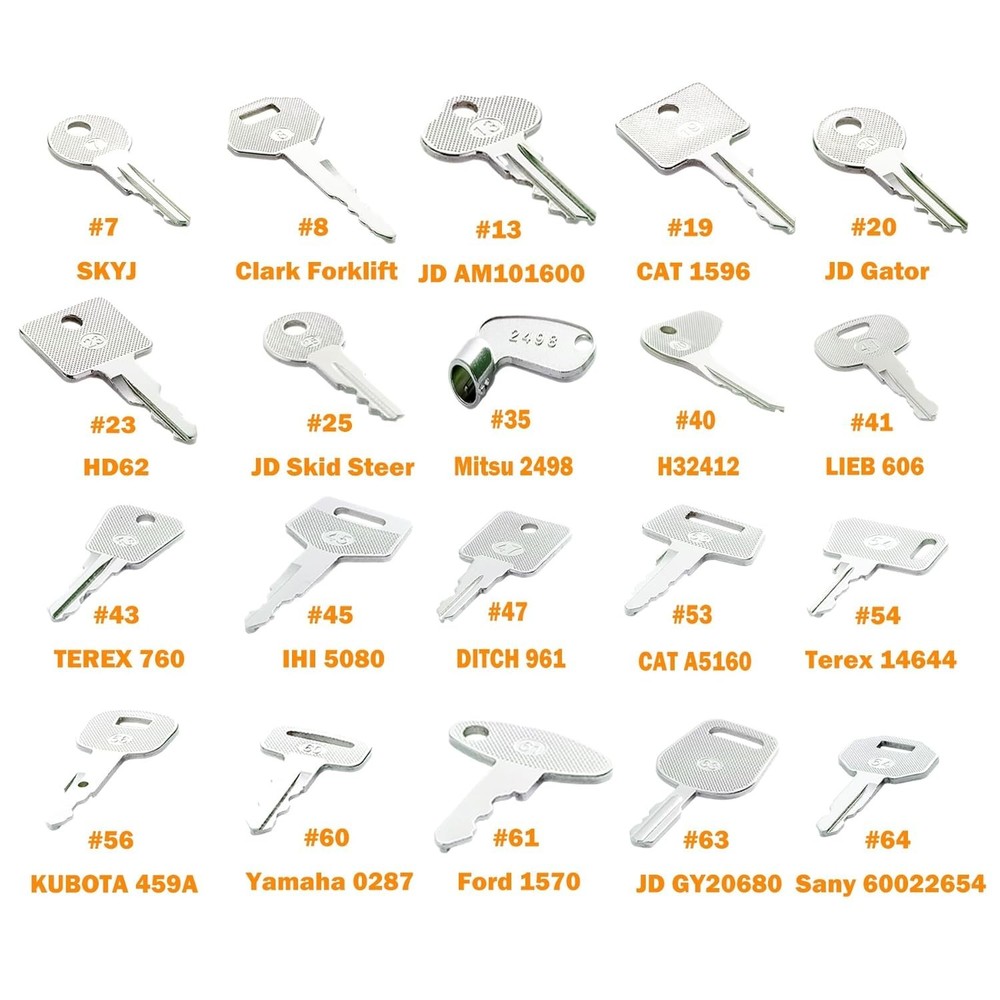 Construction Ignition Key Set - 55 Keys for Various Brands