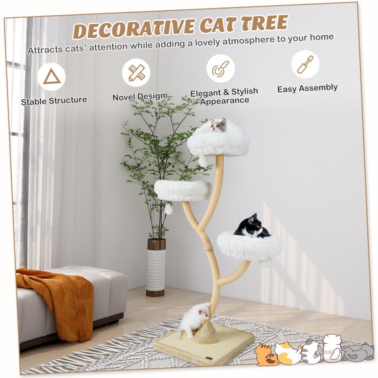 70" Tall Multifunctional Cat Tree Tower Scratching w/3 Perches & Dangling Balls