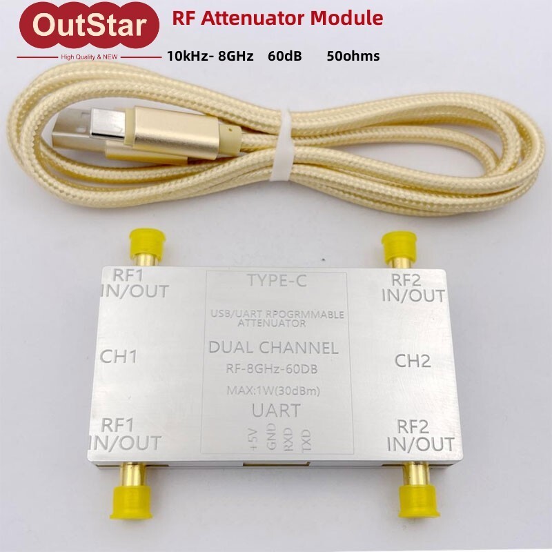2-CH RF Attenuator Module 60dB 50ohms w/ SMA Connector + Type-C Cable LF-8GHz