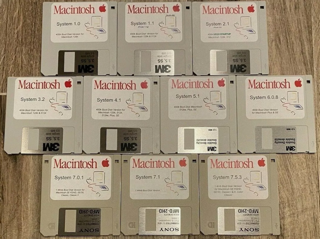 Apple Macintosh Boot Disk System [1.0 - 8.0] 400/800k/1.4 Floppy for Vintage Mac