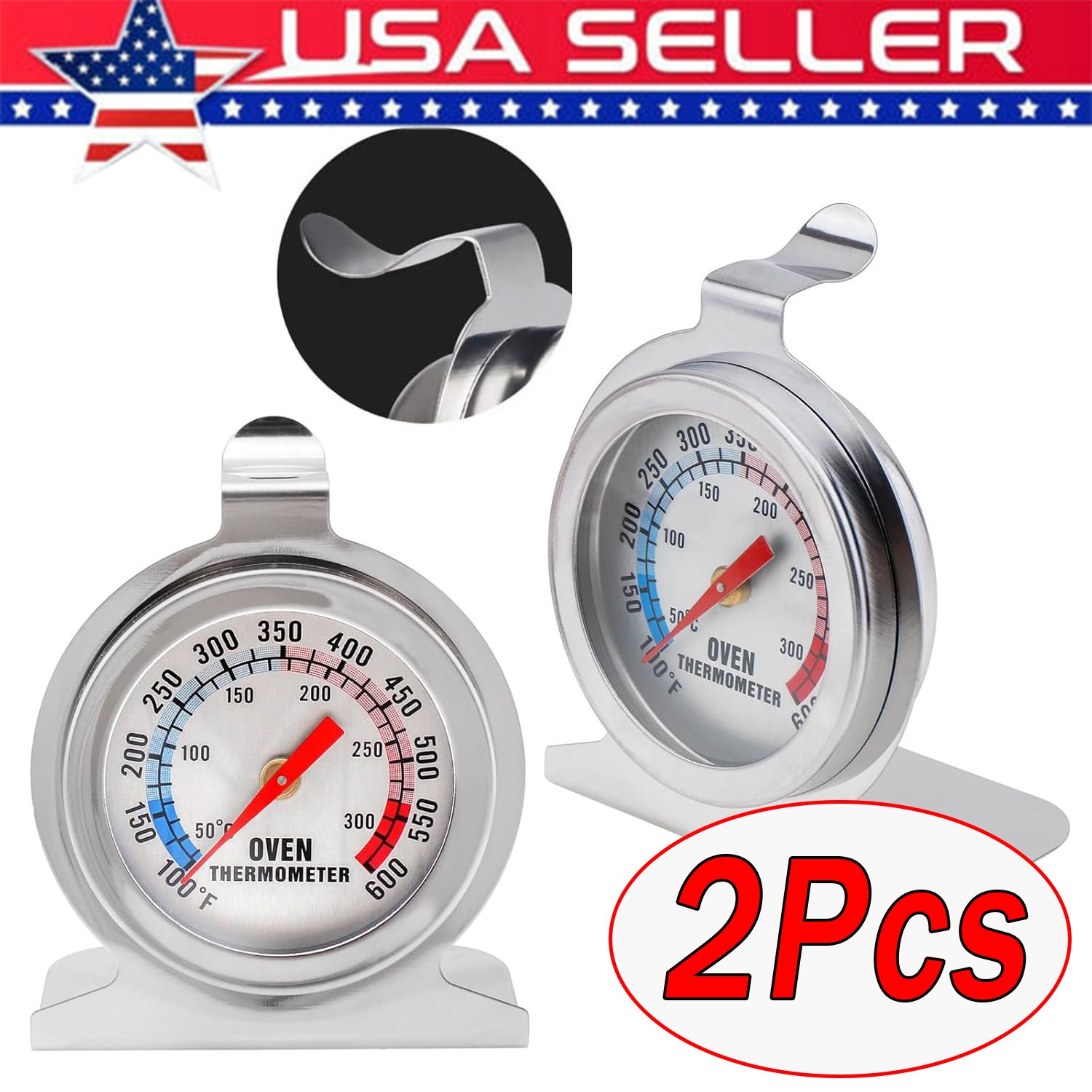 2 Pcs Oven Thermometer Stainless Classic Stand Up Food Meat Temperature Gauge5-1
