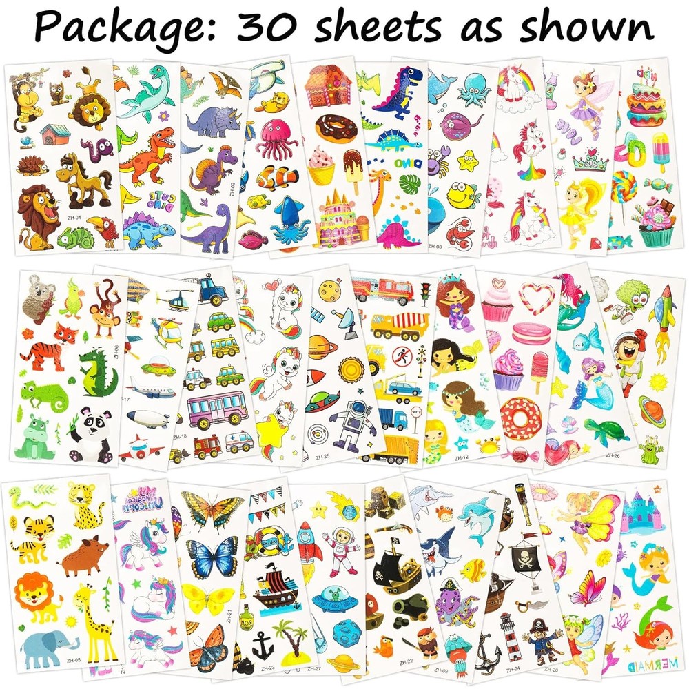 Tattoos for Kids, 300+ Mixed Styles Temporary Medium, Multicolor