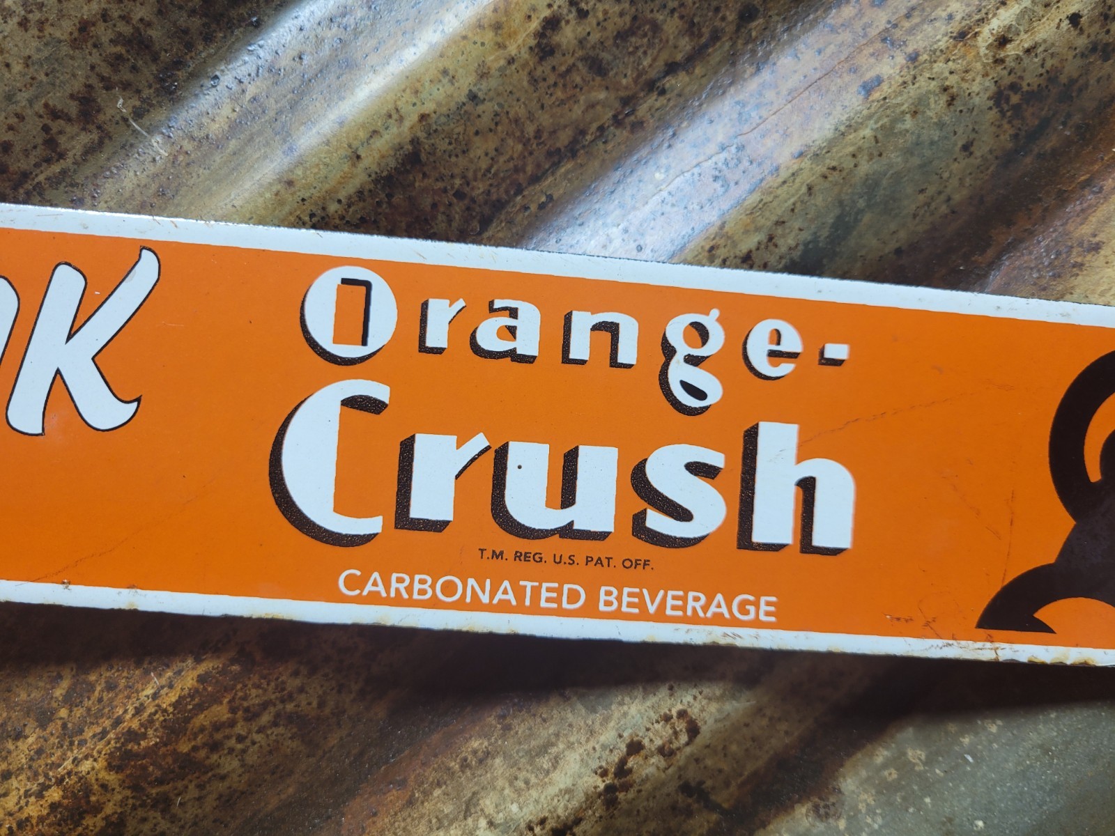 VINTAGE ORANGE CRUSH PORCELAIN SIGN ICE COLD COLA BEVERAGE SODA DRINK POP CRUSHY