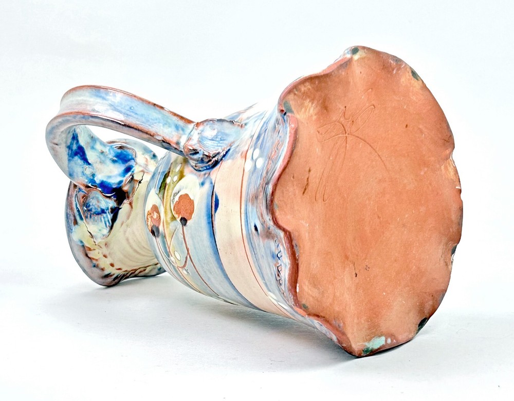 Studio Crafted Pitcher Hand Painted Glazed Pottery Signed 5.5" Chip C221