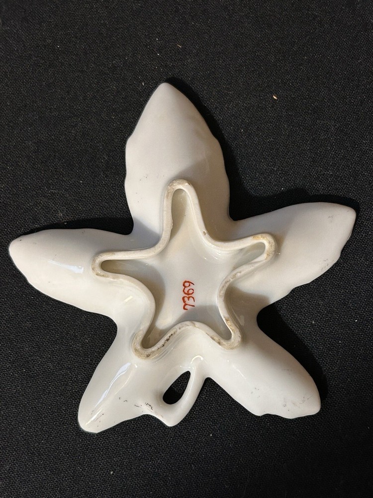 Five Pointed Maple Leaf Design Ceramic White Teabag Holder Caddy Tidy