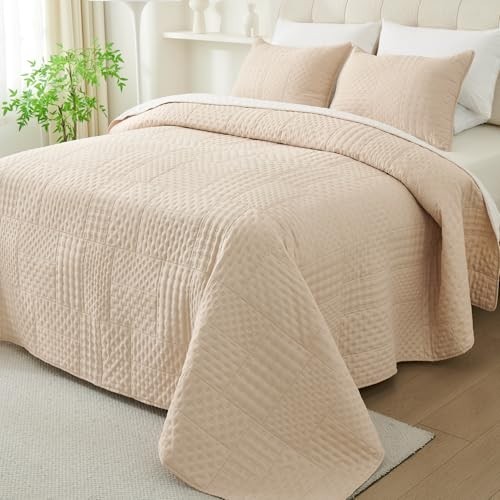 Reversible King Quilt Bedding Set - 3 Piece Soft Lightweight Bedspread, Patchwor