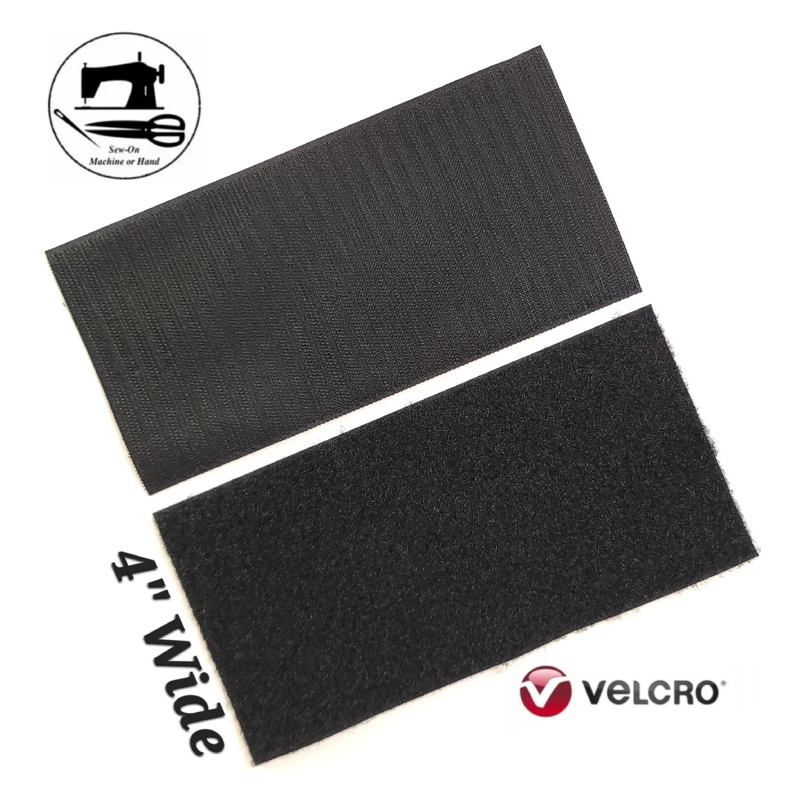4” Wide x 8” (Inch) VELCRO® Brand Sew-On Strip (Hook & Loop) - Black