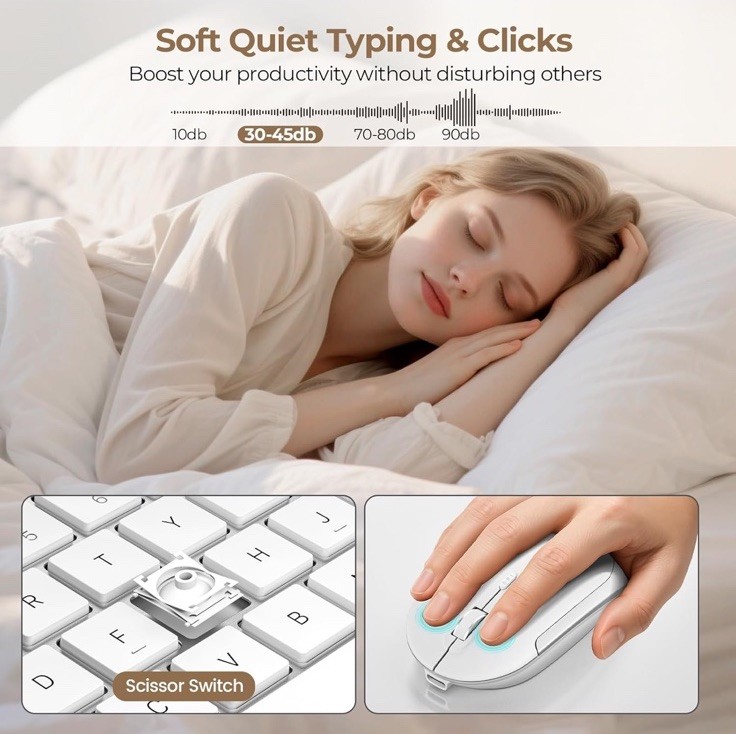 Seenda Rechargeable Wireless Keyboard Mouse Combo, White & Silver, Model: SK38