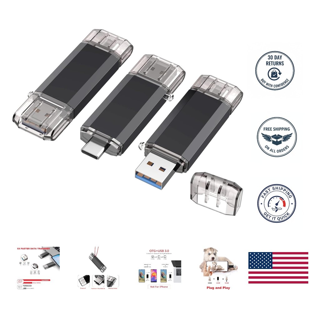 32GB USB C + USB 3.0 Flash Drive Set with Keychain – Portable Memory Solution