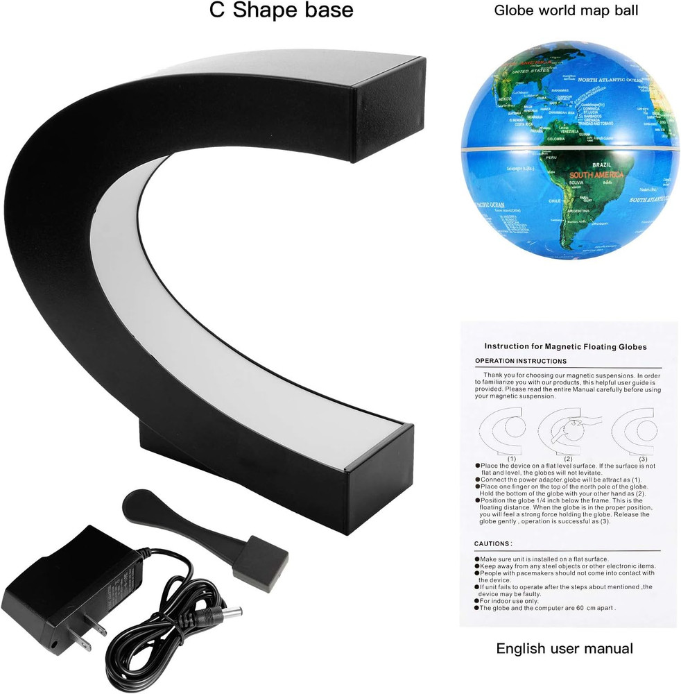 Gresus Magnetic Levitating Floating World Map Globe, C Shape Display Frame with