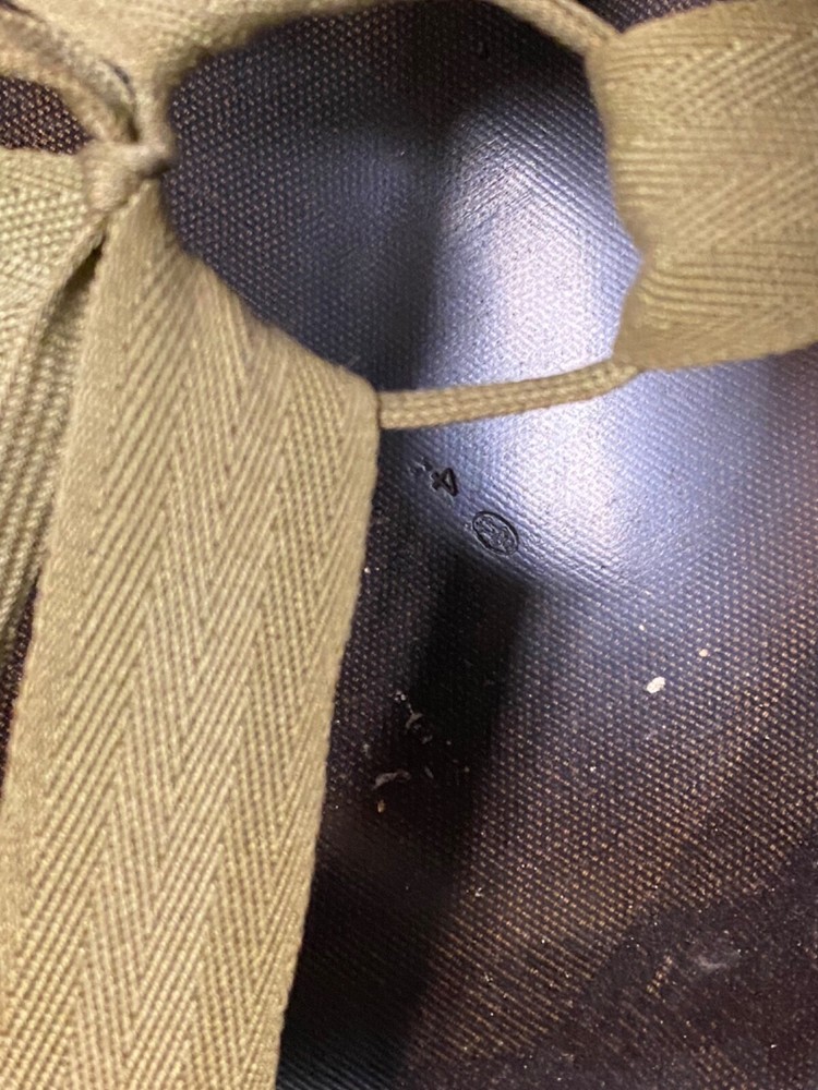 ORIGINAL WWII US ARMY M1 HELMET LINER-, ORIGINAL PAINT, LT MARKINGS